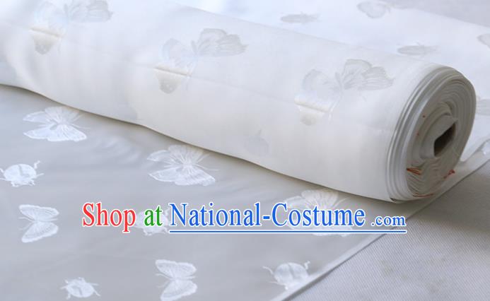 Asian Traditional Butterfly Ladybird Pattern Design White Mulberry Silk Fabric Chinese Silk Drapery Hanfu Satin Cloth