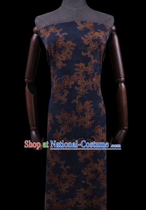 Asian Traditional Cheongsam Deep Blue Watered Gauze Fabric Chinese Classical Pattern Silk Drapery Cloth