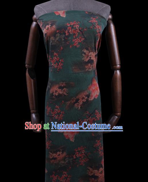 Chinese Classical Plum Blossom Pattern Green Silk Drapery Cloth Asian Traditional Cheongsam Watered Gauze Fabric