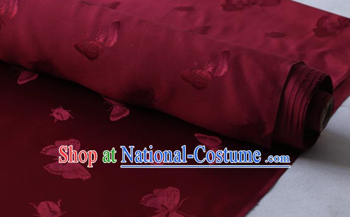 Chinese Silk Drapery Asian Hanfu Satin Cloth Traditional Butterfly Ladybird Pattern Design Purplish Red Mulberry Silk Fabric