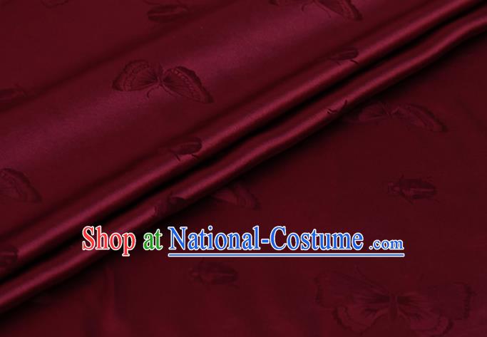 Chinese Silk Drapery Asian Hanfu Satin Cloth Traditional Butterfly Ladybird Pattern Design Purplish Red Mulberry Silk Fabric