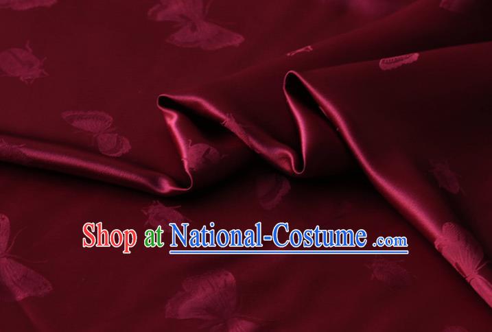 Chinese Silk Drapery Asian Hanfu Satin Cloth Traditional Butterfly Ladybird Pattern Design Purplish Red Mulberry Silk Fabric