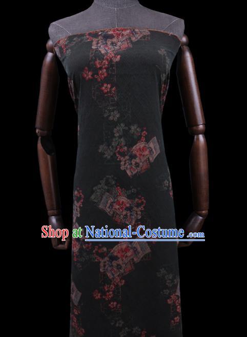 Asian Cheongsam Watered Gauze Cloth Fabric Traditional Chinese Classical Plum Blossom Pattern Black Silk Drapery