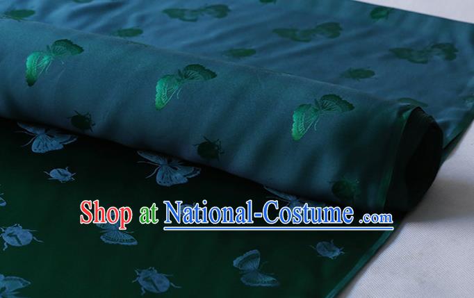 Chinese Silk Drapery Traditional Butterfly Ladybird Pattern Design Dark Green Mulberry Silk Fabric Asian Hanfu Satin Cloth