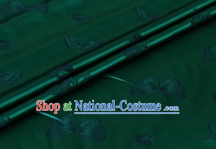 Chinese Silk Drapery Traditional Butterfly Ladybird Pattern Design Dark Green Mulberry Silk Fabric Asian Hanfu Satin Cloth