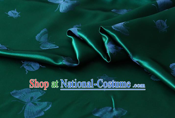 Chinese Silk Drapery Traditional Butterfly Ladybird Pattern Design Dark Green Mulberry Silk Fabric Asian Hanfu Satin Cloth