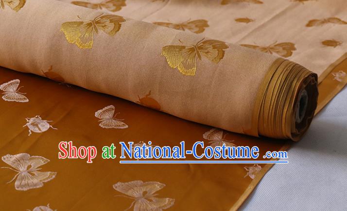 Asian Traditional Hanfu Satin Cloth Fabric Chinese Silk Drapery Classical Butterfly Ladybird Pattern Design Ginger Mulberry Silk