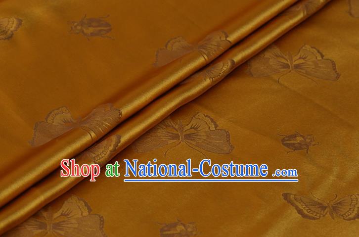 Asian Traditional Hanfu Satin Cloth Fabric Chinese Silk Drapery Classical Butterfly Ladybird Pattern Design Ginger Mulberry Silk