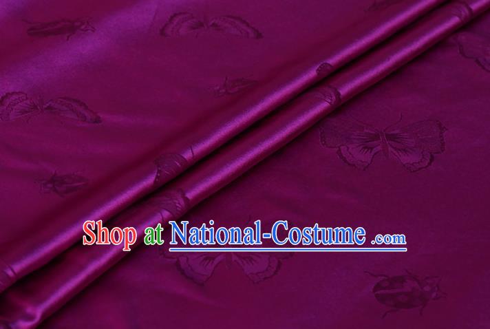 Asian Classical Butterfly Ladybird Pattern Design Purple Mulberry Silk Traditional Hanfu Satin Cloth Fabric Chinese Silk Drapery