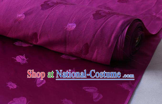 Asian Classical Butterfly Ladybird Pattern Design Purple Mulberry Silk Traditional Hanfu Satin Cloth Fabric Chinese Silk Drapery