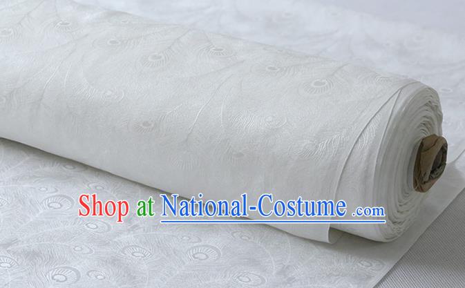 Chinese Traditional White Silk Fabric Classical Phoenix Feather Pattern Silk Drapery Cheongsam Jacquard Cloth