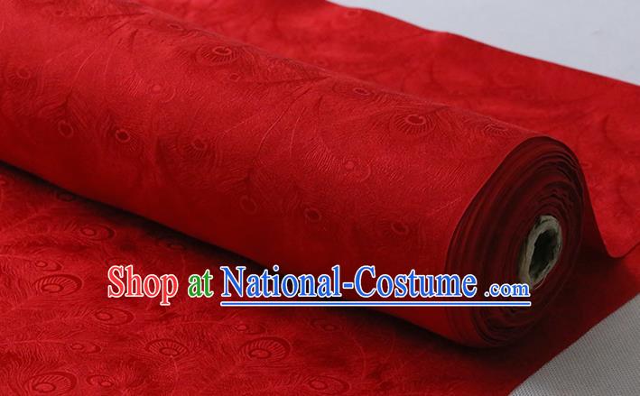 Chinese Cheongsam Jacquard Cloth Traditional Red Silk Fabric Classical Phoenix Feather Pattern Silk Drapery