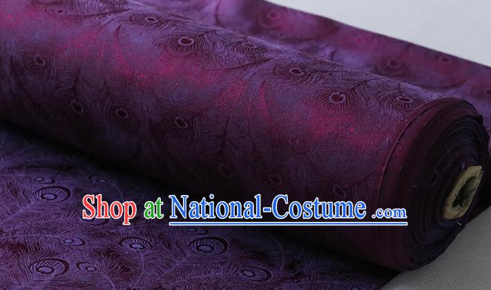 Chinese Cheongsam Classical Phoenix Feather Pattern Jacquard Cloth Traditional Silk Drapery Purple Silk Fabric