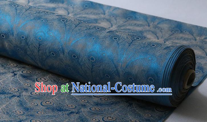 Chinese Classical Phoenix Feather Pattern Cheongsam Jacquard Cloth Traditional Lake Blue Silk Drapery Silk Fabric