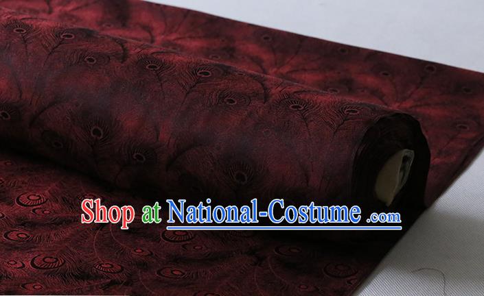 Chinese Bordeaux Silk Fabric Cheongsam Classical Phoenix Feather Pattern Jacquard Cloth Traditional Silk Drapery