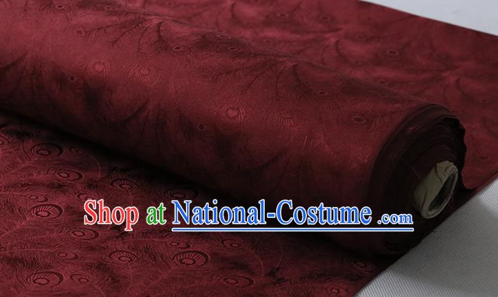 Chinese Purplish Red Silk Fabric Cheongsam Classical Phoenix Feather Pattern Silk Drapery Traditional Jacquard Cloth