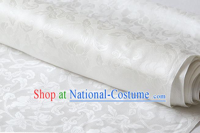 Chinese White Silk Fabric Cheongsam Traditional Jacquard Cloth Classical Twine Rose Pattern Silk Drapery