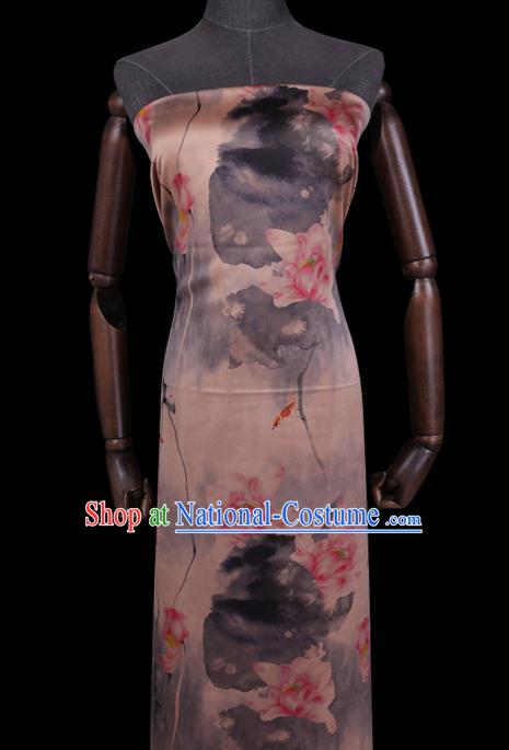 Chinese Classical Ink Lotus Pattern Watered Gauze Traditional Cheongsam Gambiered Guangdong Silk Fabric