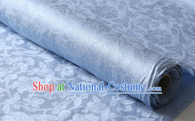 Chinese Cheongsam Traditional Jacquard Cloth Fabric Blue Damask Classical Twine Rose Pattern Silk Drapery