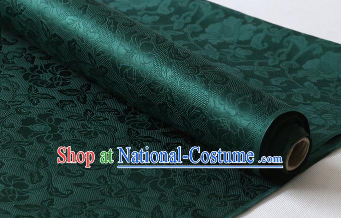 Chinese Classical Twine Rose Pattern Atrovirens Silk Drapery Cheongsam Traditional Jacquard Cloth Damask Fabric