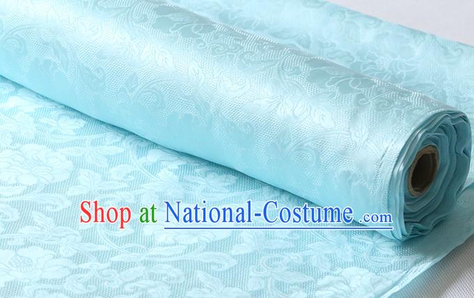 Chinese Light Blue Damask Fabric Classical Twine Rose Pattern Silk Drapery Traditional Cheongsam Jacquard Cloth