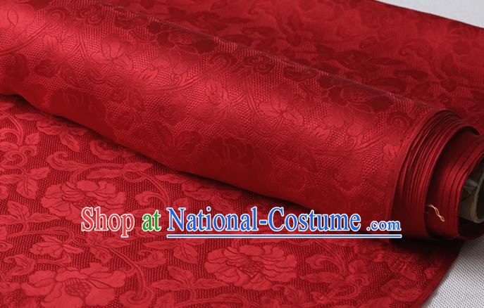 Chinese Traditional Cheongsam Silk Drapery Deep Red Damask Fabric Classical Twine Rose Pattern Jacquard Cloth