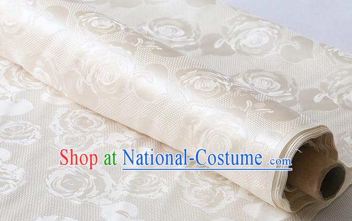 Chinese Traditional Cheongsam Jacquard Cloth Beige Silk Drapery Classical Hollowed Rose Pattern Damask Fabric