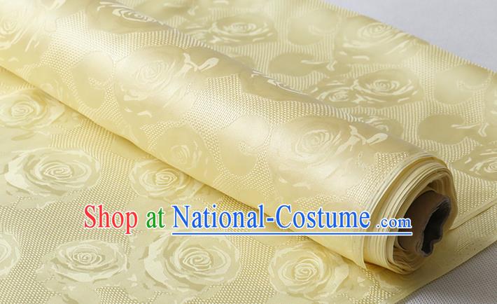 Chinese Classical Hollowed Rose Pattern Damask Traditional Cheongsam Jacquard Cloth Fabric Yellow Silk Drapery