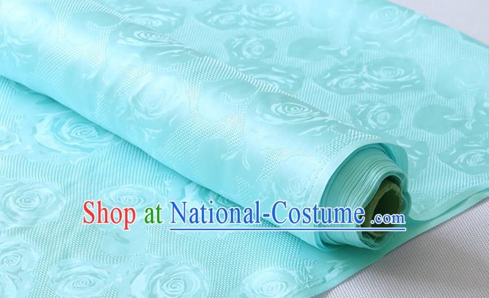 Chinese Cheongsam Teal Silk Drapery Classical Hollowed Rose Pattern Damask Traditional Jacquard Cloth Fabric