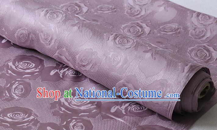 Chinese Violet Damask Cheongsam Classical Hollowed Rose Pattern Silk Drapery Traditional Jacquard Cloth Fabric