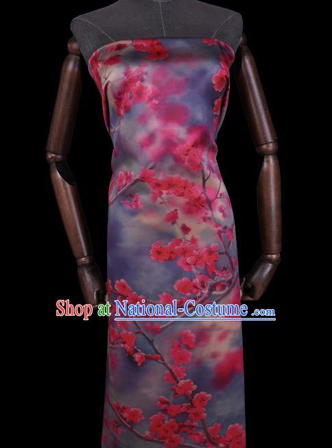 Chinese Cheongsam Cloth Classical Plum Blossom Pattern Blue Gambiered Guangdong Silk Fabric Traditional Watered Gauze