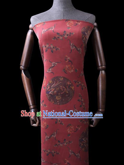 Chinese Classical Phoenix Peony Birds Pattern Silk Drapery Gambiered Guangdong Gauze Traditional Cheongsam Red Silk Fabric