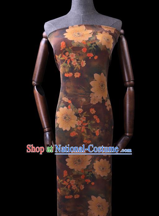 Chinese Classical Pear Blossom Pattern Silk Drapery Gambiered Guangdong Gauze Traditional Cheongsam Brown Silk Fabric