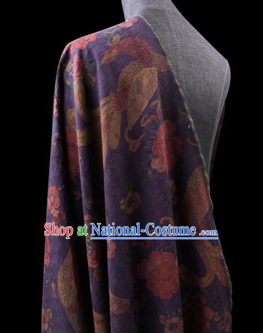 Chinese Traditional Cheongsam Gambiered Guangdong Gauze Purple Silk Fabric Classical Peony Phoenix Pattern Silk Drapery