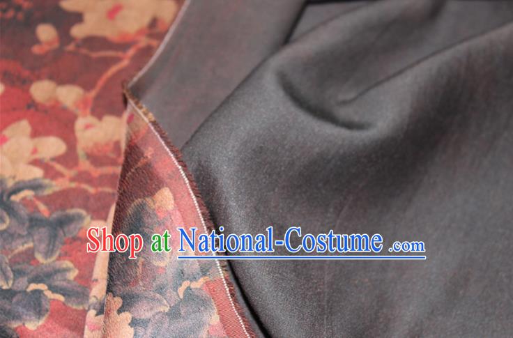 Chinese Classical Plum Peony Pattern Silk Drapery Traditional Gambiered Guangdong Gauze Cheongsam Red Satin Fabric