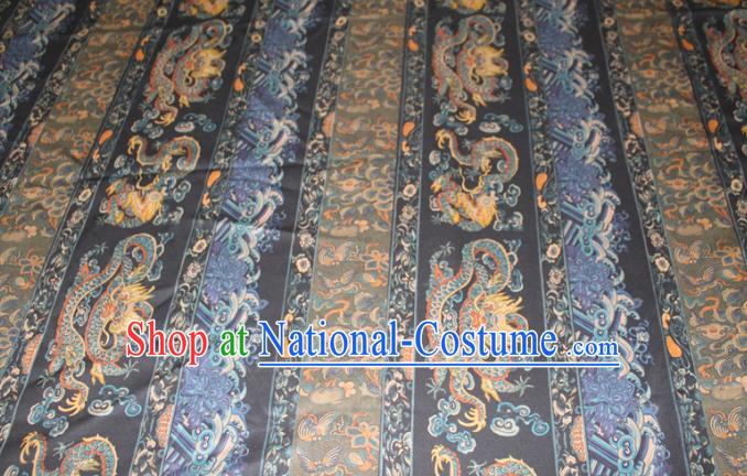 Chinese Classical Dragon Pattern Silk Drapery Traditional Cheongsam Gambiered Guangdong Gauze Navy Silk Fabric