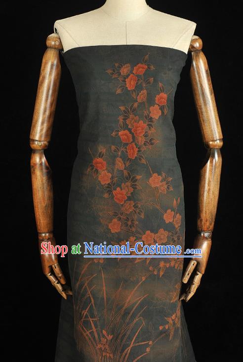 China Classical Jasmine Pattern Silk Fabric Cheongsam Cloth Traditional Jacquard Atrovirens Satin