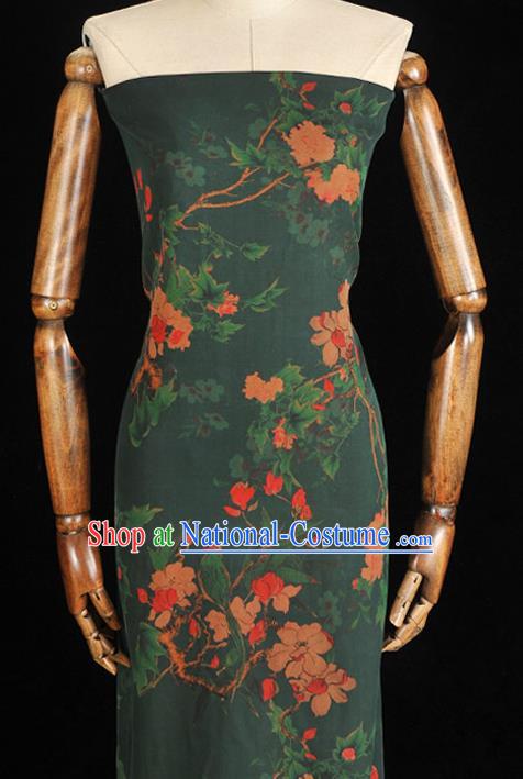 Chinese Green Gambiered Guangdong Gauze Traditional Cheongsam Silk Fabric Classical Begonia Pattern Silk Drapery