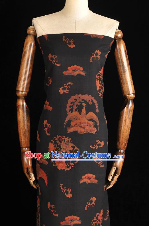 Chinese Black Gambiered Guangdong Gauze Traditional Cheongsam Silk Fabric Classical Phoenix Pattern Silk Drapery