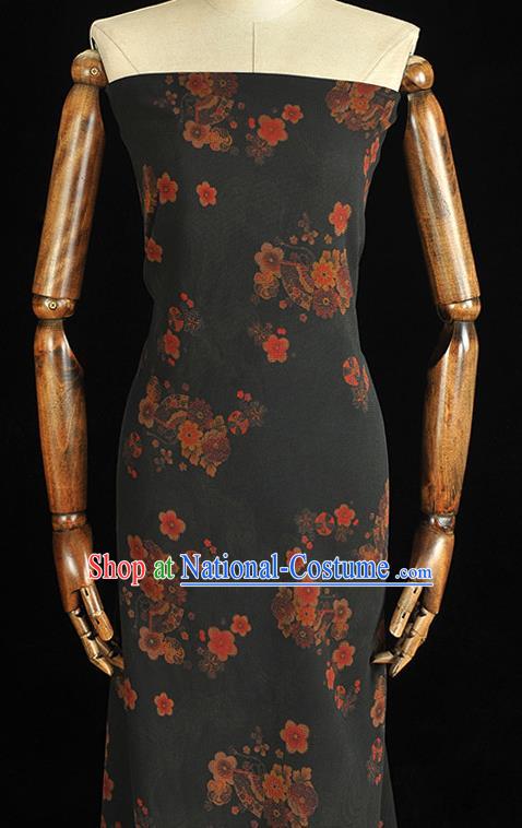 Chinese Traditional Black Silk Drapery Cheongsam Silk Fabric Classical Plum Blossom Pattern Gambiered Guangdong Gauze