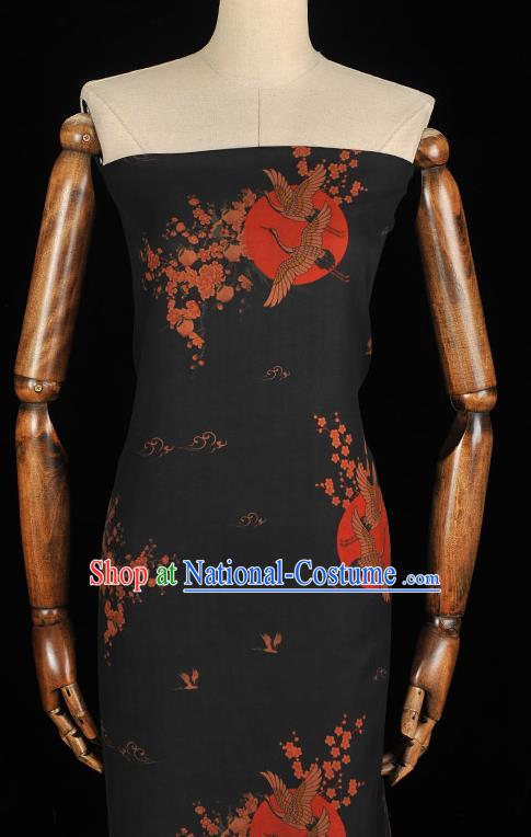 Chinese Cheongsam Silk Fabric Classical Crane Plum Pattern Black Gambiered Guangdong Gauze Traditional Silk Drapery