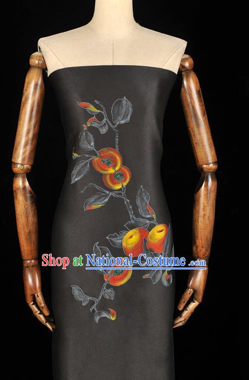 China Jacquard Satin Traditional Cheongsam Cloth Classical Printing Persimmon Pattern Black Silk Fabric