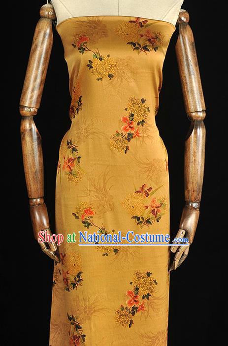 Chinese Traditional Yellow Silk Fabric Cheongsam Gambiered Guangdong Gauze Classical Osmanthus Pattern Silk Material