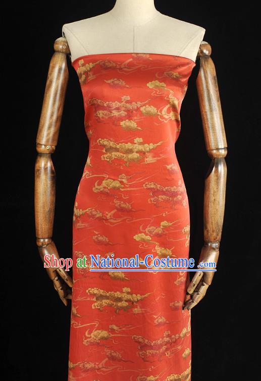 Chinese Traditional Red Silk Fabric Cheongsam Gambiered Guangdong Gauze Classical Clouds Pattern Silk Material