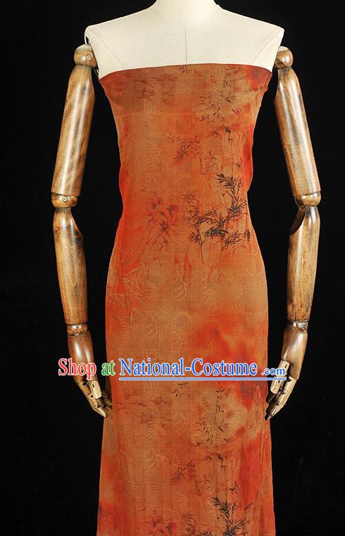 Chinese Orange Gambiered Guangdong Gauze Cheongsam Material Traditional Bamboo Pattern Silk Fabric