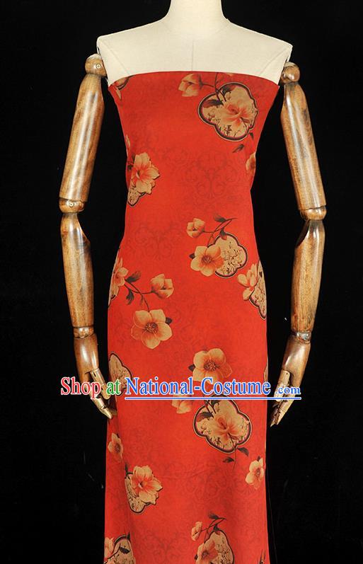 Top Chinese Traditional Cloth Fabric Classical Flowers Pattern Red Silk Material Cheongsam Gambiered Guangdong Gauze