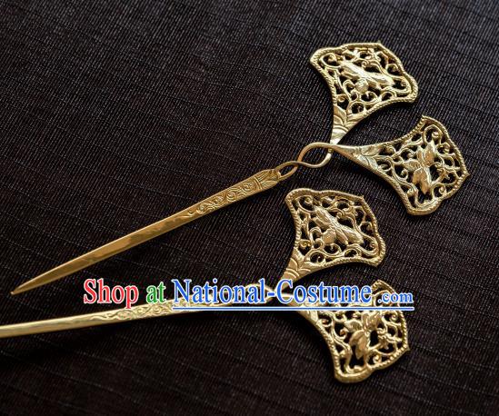 China Ancient Princess Ginkgo Leaf Hairpin Tang Dynasty Hair Clip Traditional Hanfu Hair Accessories Gilding Hair Stick