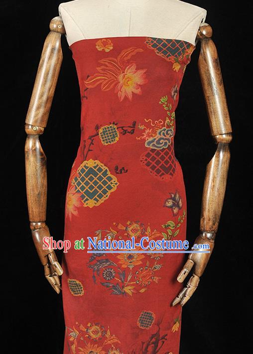 Top Gambiered Guangdong Gauze Chinese Traditional Cheongsam Lotus Pattern Red Silk Fabric