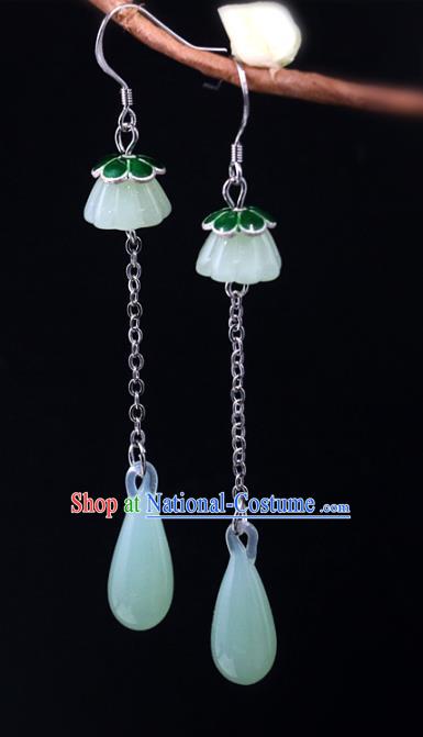 Handmade Traditional Jade Lotus Seedpod Ear Accessories Chinese National Long Earrings