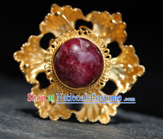 China Handmade Gems Hair Accessories Ancient Empress Hair Stick Ming Dynasty Palace Golden Flower Hairpin for Women